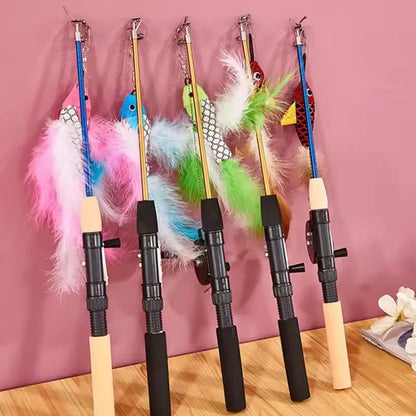 BOOTEELY Retractable Cat Toy Fish Type Telescopic Feathers Funny Cat Stick Toys Pet Toy for Kitten Rods Simulation Fishing Rod