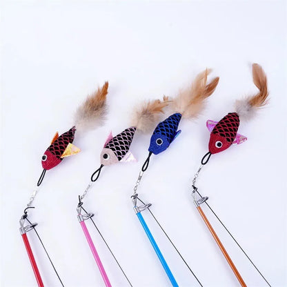 BOOTEELY Retractable Cat Toy Fish Type Telescopic Feathers Funny Cat Stick Toys Pet Toy for Kitten Rods Simulation Fishing Rod