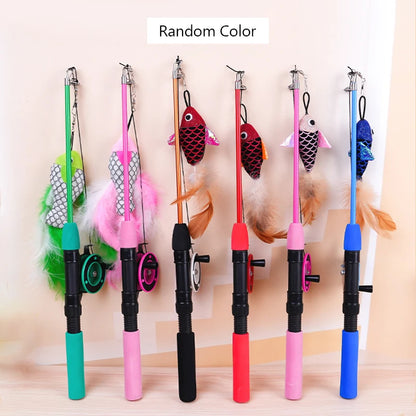 BOOTEELY Retractable Cat Toy Fish Type Telescopic Feathers Funny Cat Stick Toys Pet Toy for Kitten Rods Simulation Fishing Rod