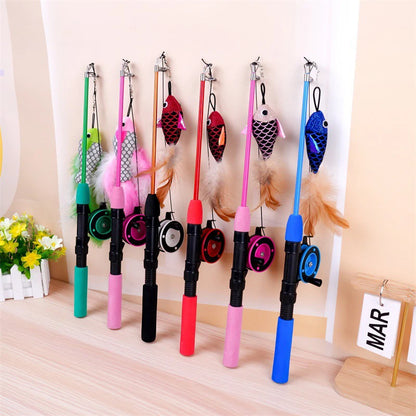 BOOTEELY Retractable Cat Toy Fish Type Telescopic Feathers Funny Cat Stick Toys Pet Toy for Kitten Rods Simulation Fishing Rod