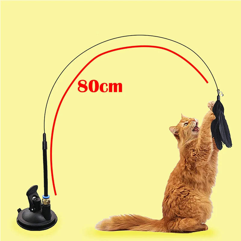 Interactive Cat Toy Handfree Cat Stick Kitten Playing Teaser Wand Toy Suction Cup Feather Wand Pet Supplies Simulation Feather