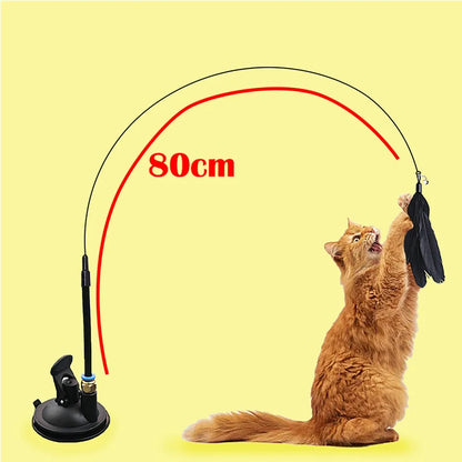 Interactive Cat Toy Handfree Cat Stick Kitten Playing Teaser Wand Toy Suction Cup Feather Wand Pet Supplies Simulation Feather