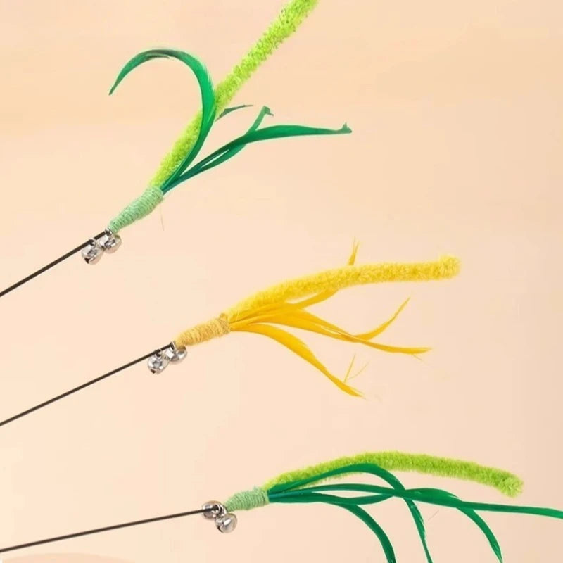 Cat Interactive Toy Tail Grass Cats Sage Feather Toy Long Pole Kitten Teasing Stick Bite Resistant Sound Toy Cat Supplies