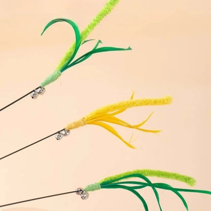 Cat Interactive Toy Tail Grass Cats Sage Feather Toy Long Pole Kitten Teasing Stick Bite Resistant Sound Toy Cat Supplies