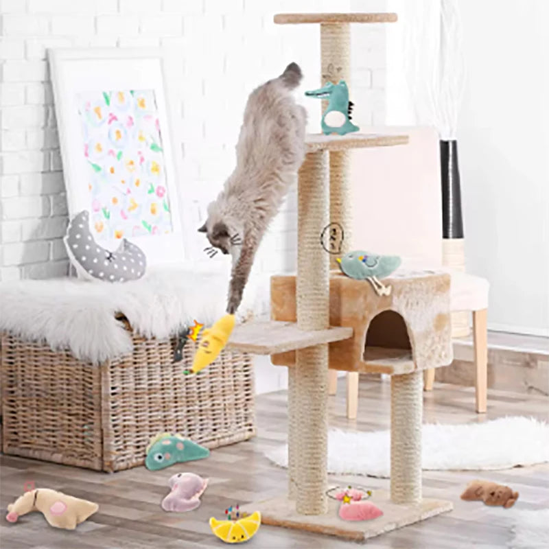Pet Teeth Grinding and Anti Bite Toy Cartoon Plush Animal Cute Doll Self Fun and Soothing Pet Cat Toy Suitable for Home Play