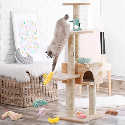 Pet Teeth Grinding and Anti Bite Toy Cartoon Plush Animal Cute Doll Self Fun and Soothing Pet Cat Toy Suitable for Home Play
